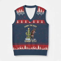 Funny Santa Hunting V-Neck Knit Sweater Vest Carry The Rack Cowboy Style - Wonder Print Shop
