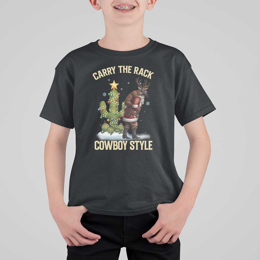Funny Santa Hunting T Shirt For Kid Carry The Rack Cowboy Style - Wonder Print Shop