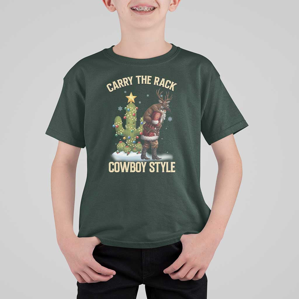 Funny Santa Hunting T Shirt For Kid Carry The Rack Cowboy Style - Wonder Print Shop