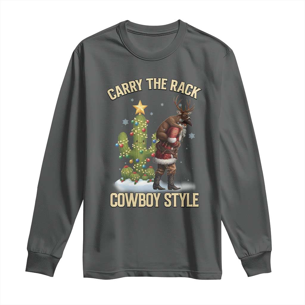 Funny Santa Hunting Long Sleeve Shirt Carry The Rack Cowboy Style - Wonder Print Shop