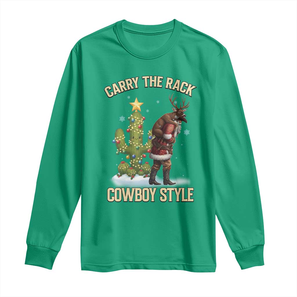 Funny Santa Hunting Long Sleeve Shirt Carry The Rack Cowboy Style - Wonder Print Shop