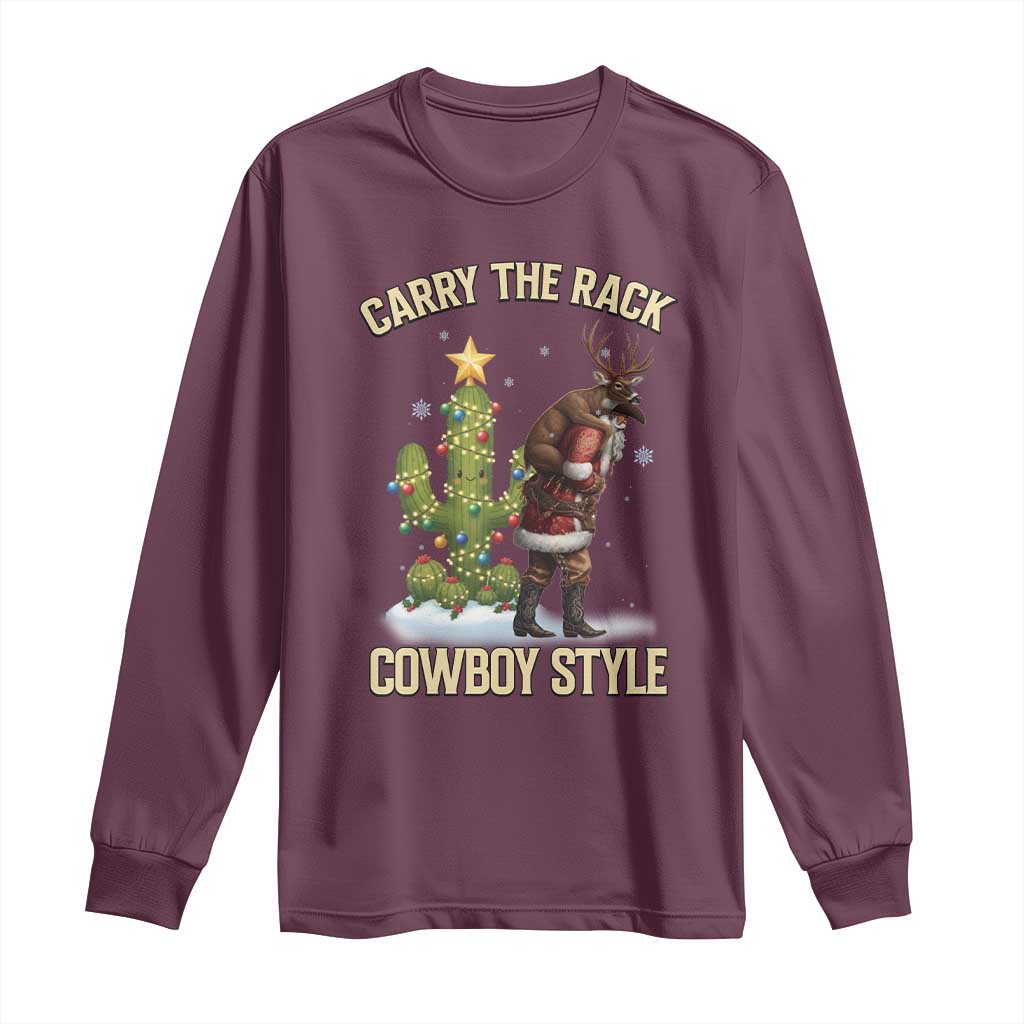 Funny Santa Hunting Long Sleeve Shirt Carry The Rack Cowboy Style - Wonder Print Shop
