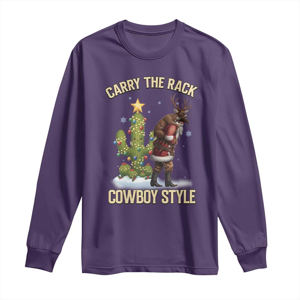 Funny Santa Hunting Long Sleeve Shirt Carry The Rack Cowboy Style - Wonder Print Shop