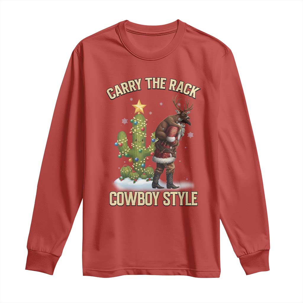 Funny Santa Hunting Long Sleeve Shirt Carry The Rack Cowboy Style - Wonder Print Shop