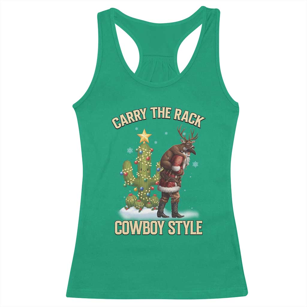 Funny Santa Hunting Racerback Tank Top Carry The Rack Cowboy Style - Wonder Print Shop