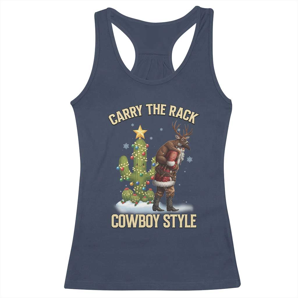 Funny Santa Hunting Racerback Tank Top Carry The Rack Cowboy Style - Wonder Print Shop