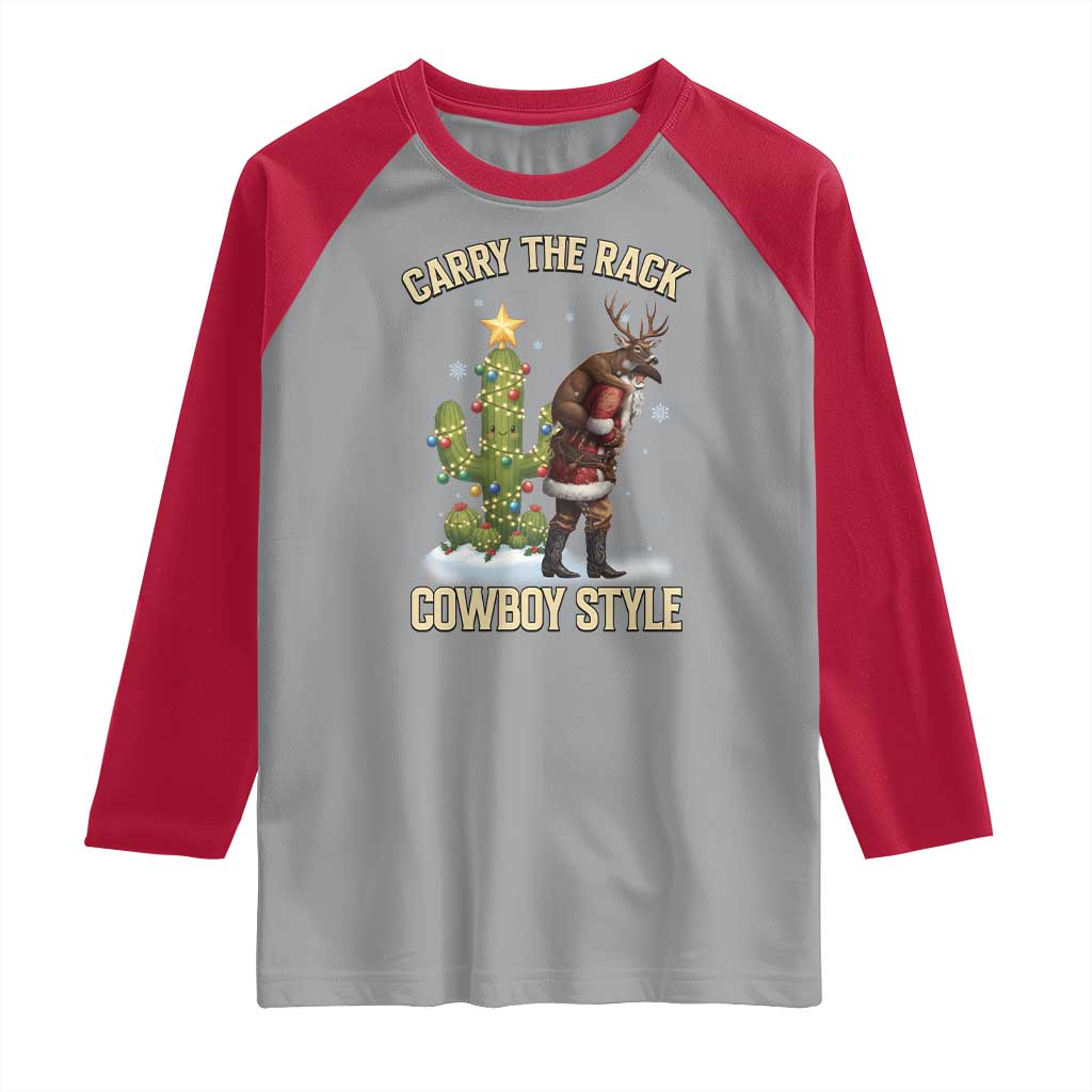 Funny Santa Hunting Raglan Shirt Carry The Rack Cowboy Style - Wonder Print Shop