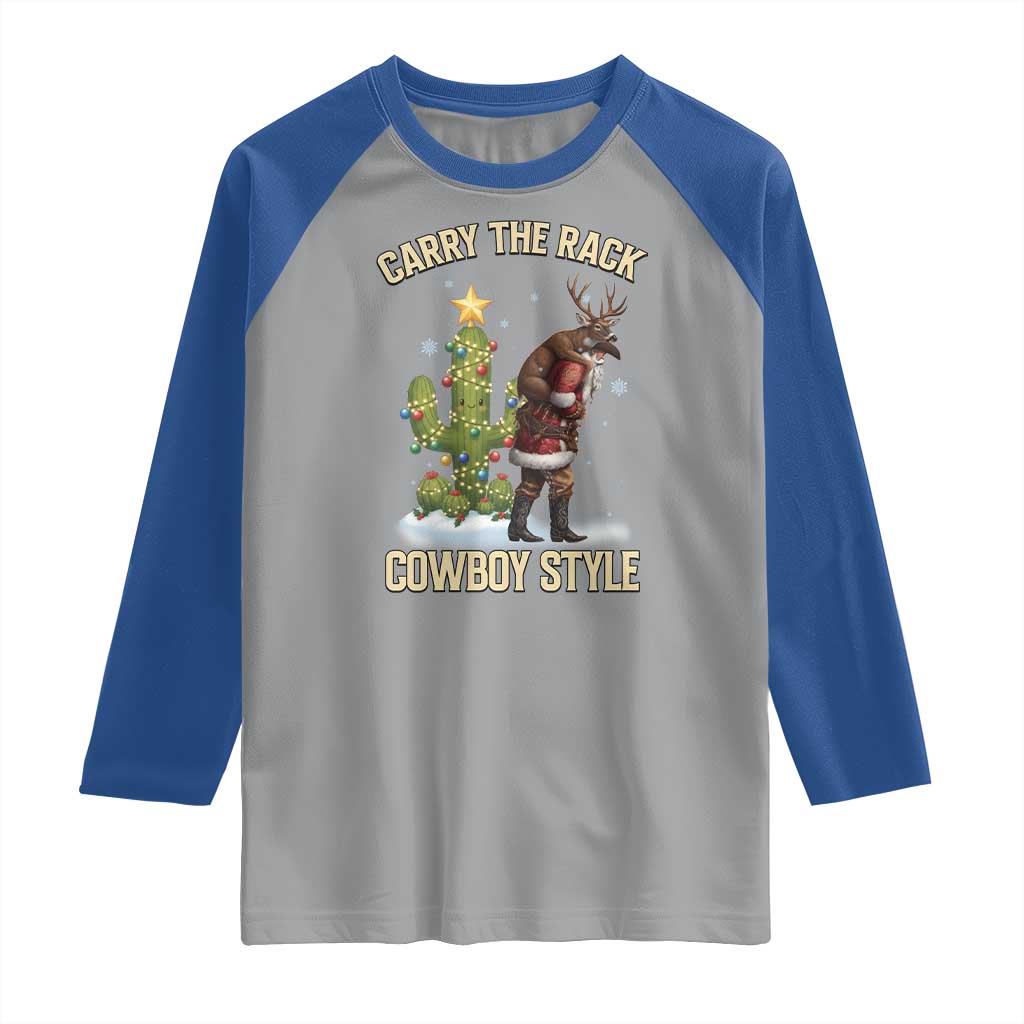 Funny Santa Hunting Raglan Shirt Carry The Rack Cowboy Style - Wonder Print Shop