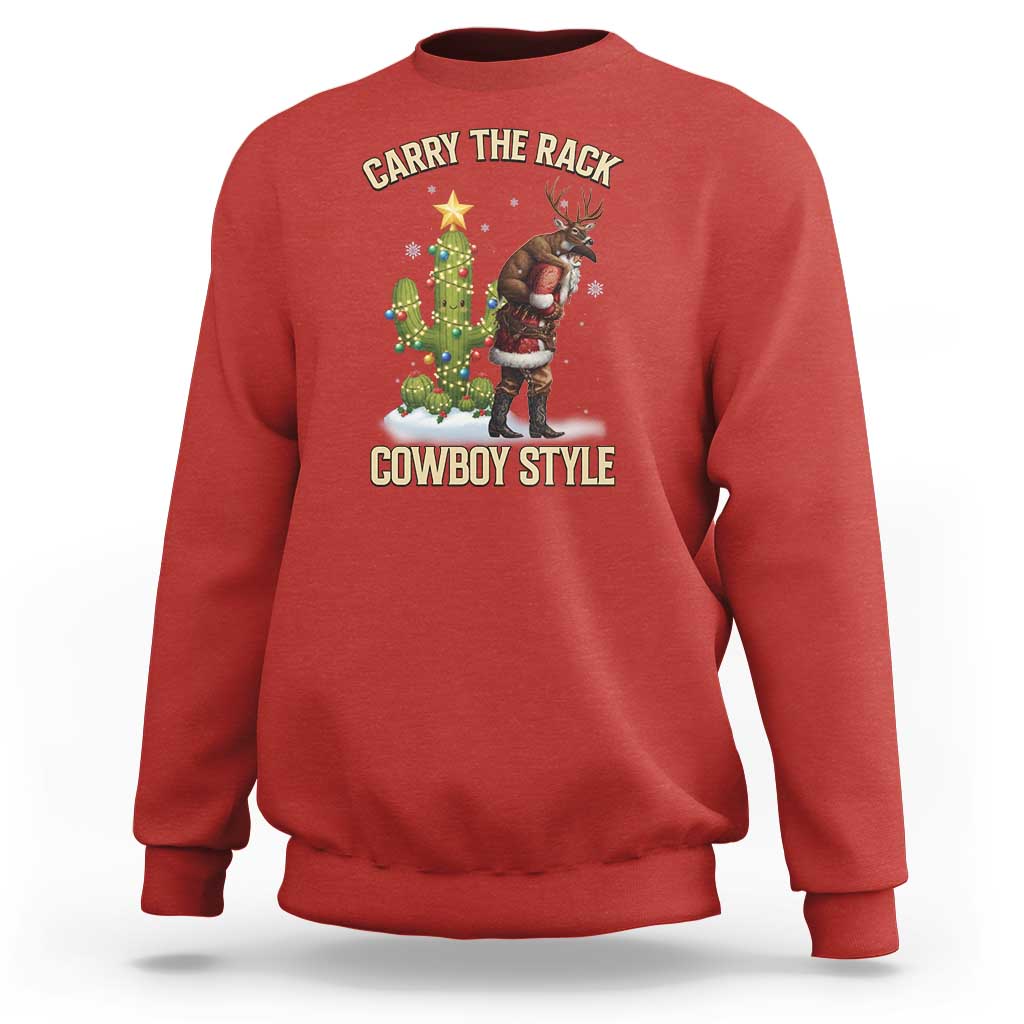 Funny Santa Hunting Sweatshirt Carry The Rack Cowboy Style - Wonder Print Shop