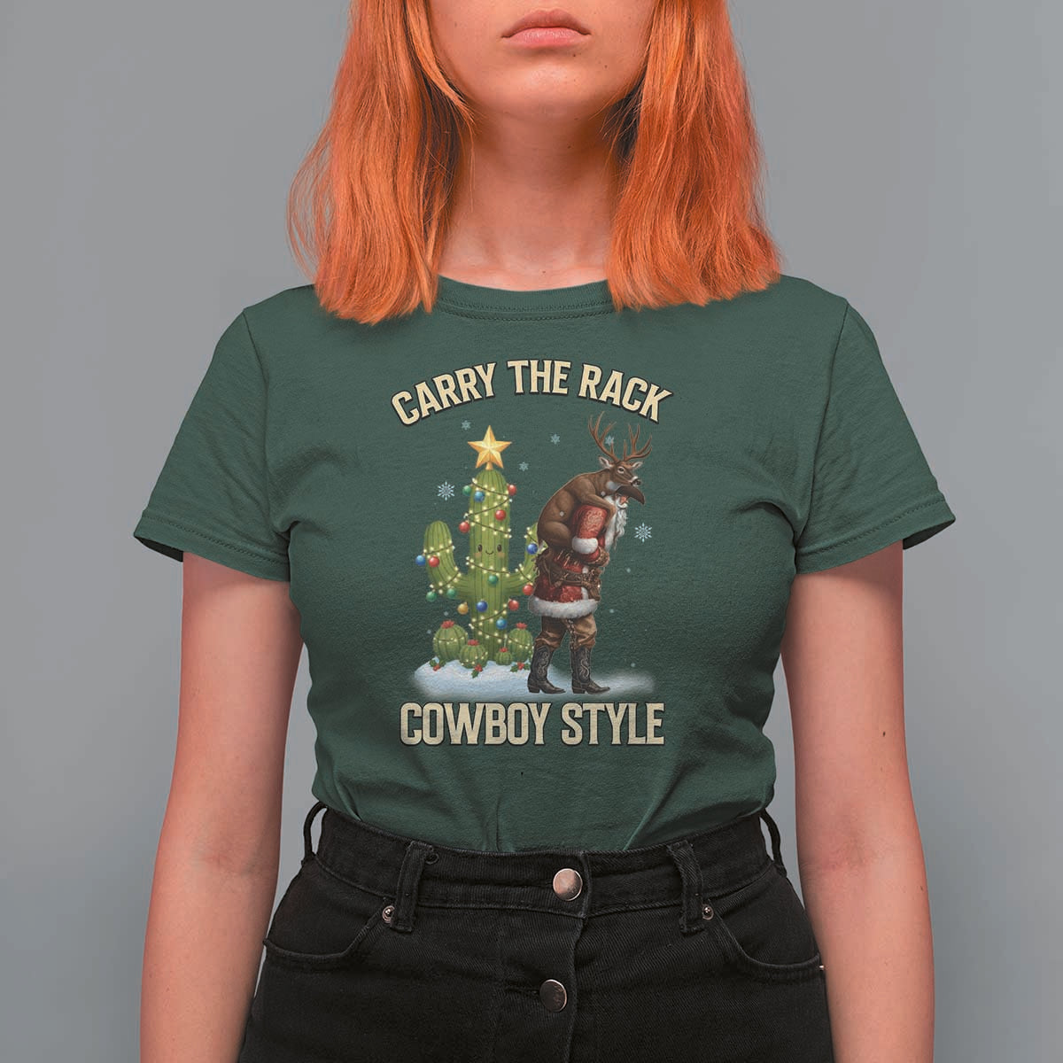 Funny Santa Hunting T Shirt For Women Carry The Rack Cowboy Style - Wonder Print Shop