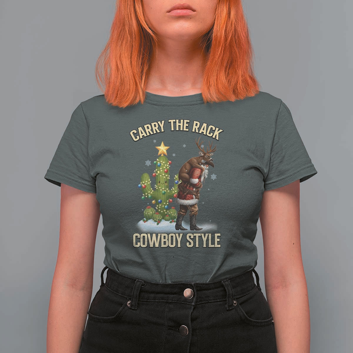 Funny Santa Hunting T Shirt For Women Carry The Rack Cowboy Style - Wonder Print Shop