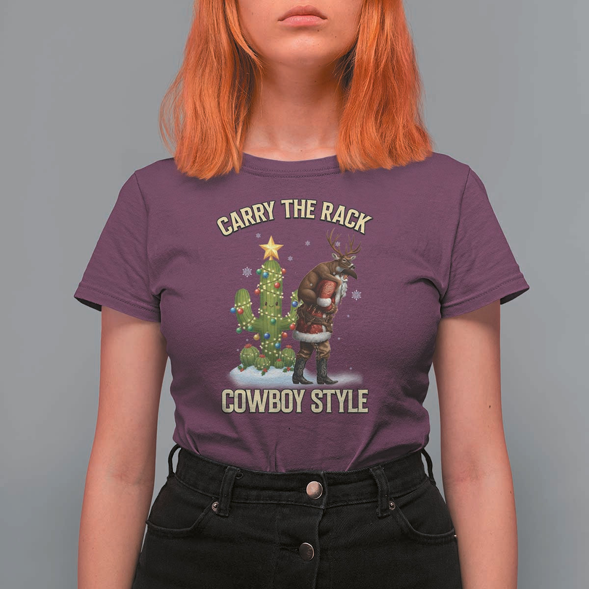 Funny Santa Hunting T Shirt For Women Carry The Rack Cowboy Style - Wonder Print Shop