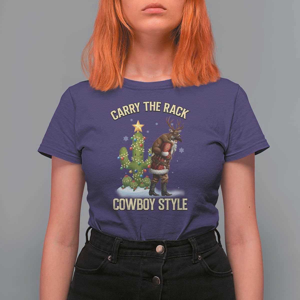 Funny Santa Hunting T Shirt For Women Carry The Rack Cowboy Style - Wonder Print Shop