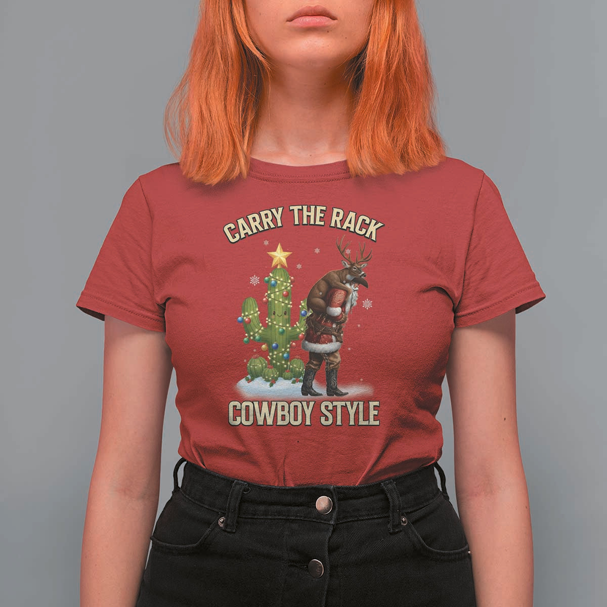 Funny Santa Hunting T Shirt For Women Carry The Rack Cowboy Style - Wonder Print Shop
