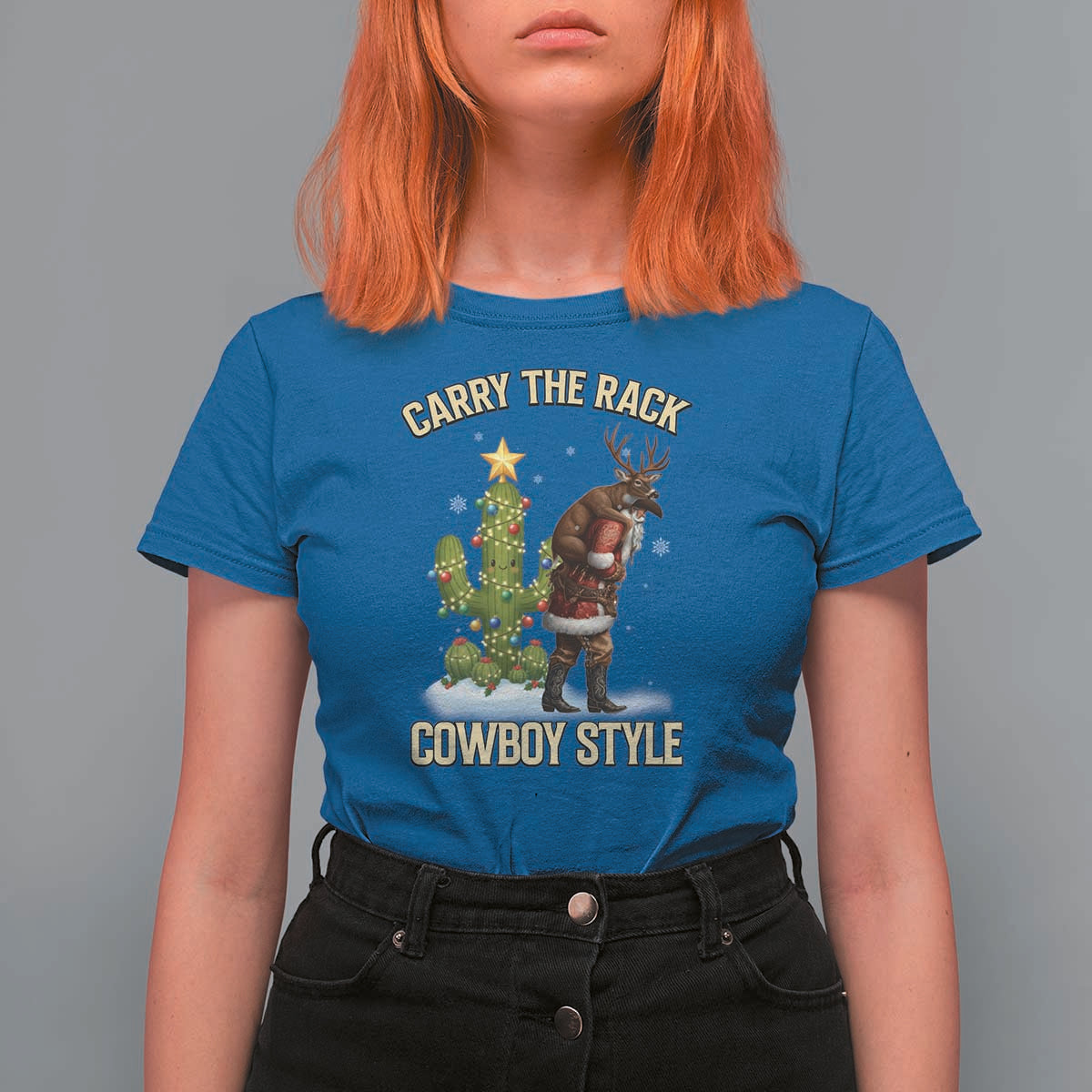 Funny Santa Hunting T Shirt For Women Carry The Rack Cowboy Style - Wonder Print Shop