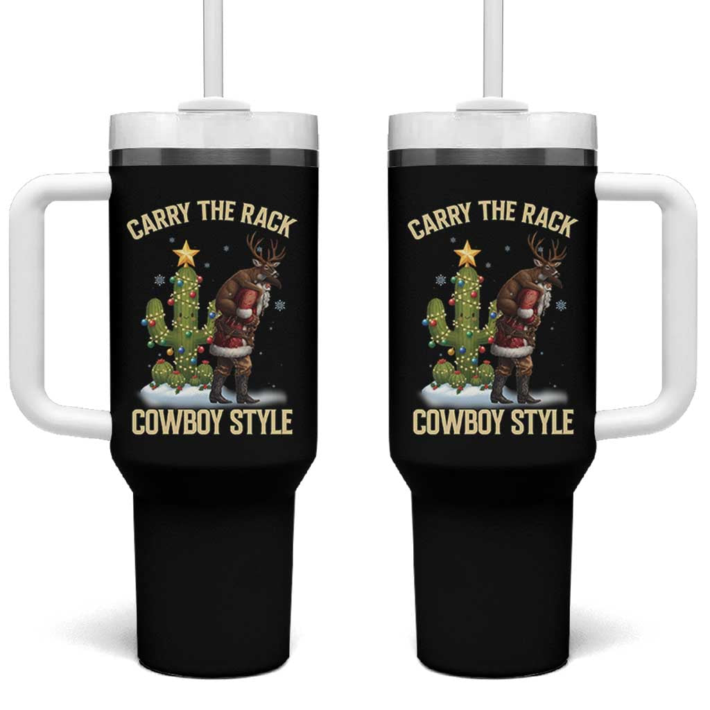 Funny Santa Hunting Tumbler With Handle Carry The Rack Cowboy Style - Wonder Print Shop