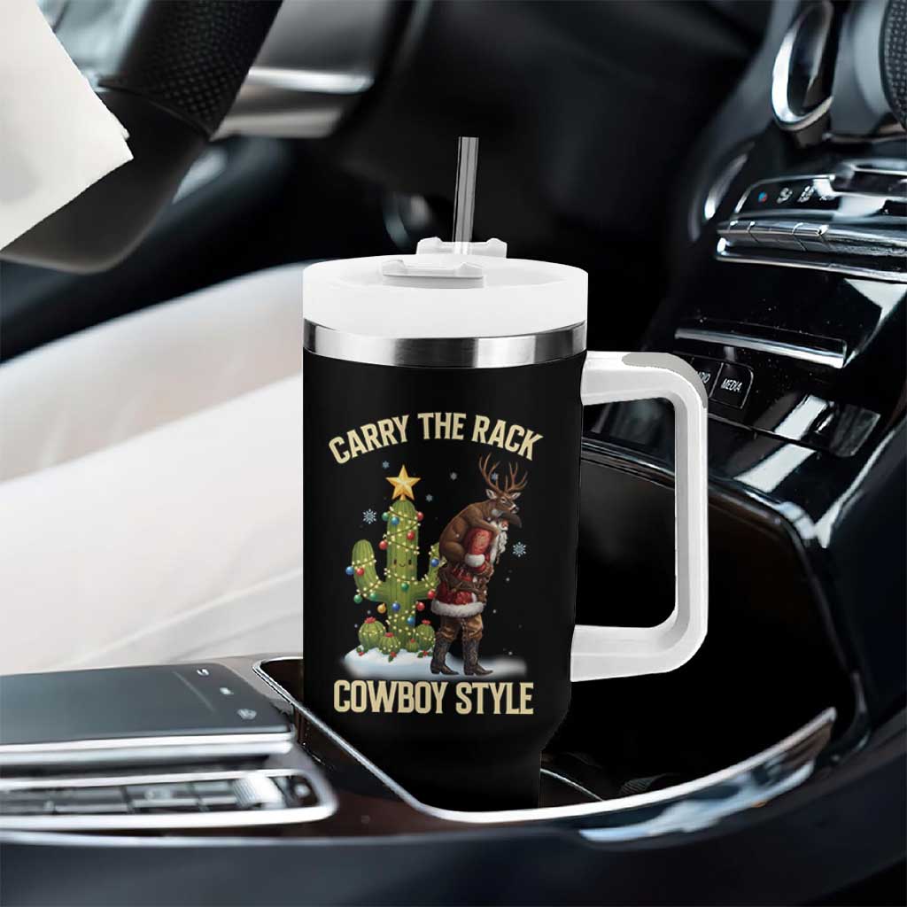 Funny Santa Hunting Tumbler With Handle Carry The Rack Cowboy Style - Wonder Print Shop