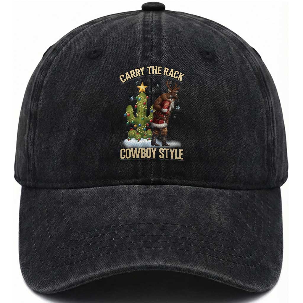 Funny Santa Hunting Washed Cotton Baseball Cap Carry The Rack Cowboy Style