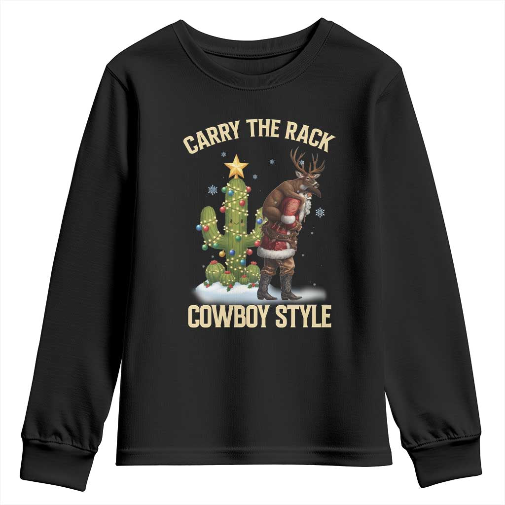 Funny Santa Hunting Youth Sweatshirt Carry The Rack Cowboy Style - Wonder Print Shop