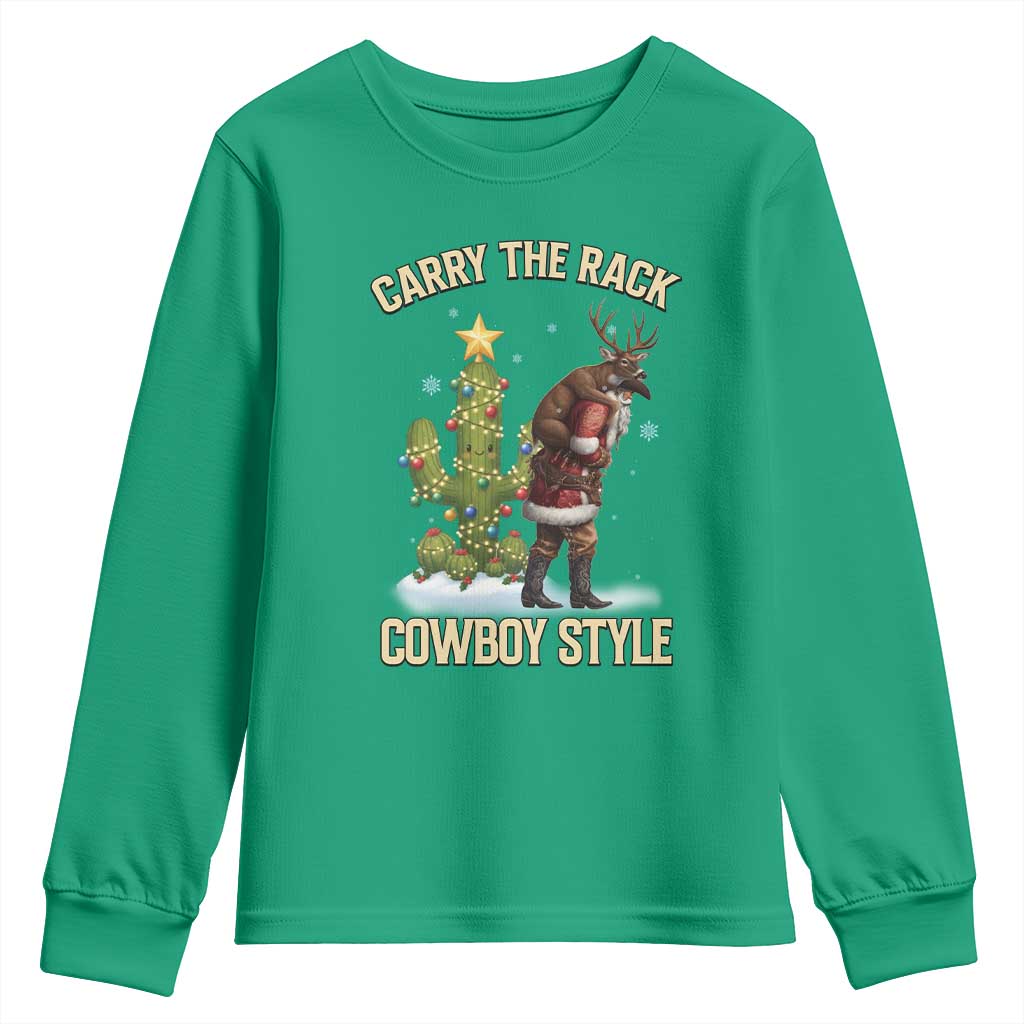 Funny Santa Hunting Youth Sweatshirt Carry The Rack Cowboy Style - Wonder Print Shop