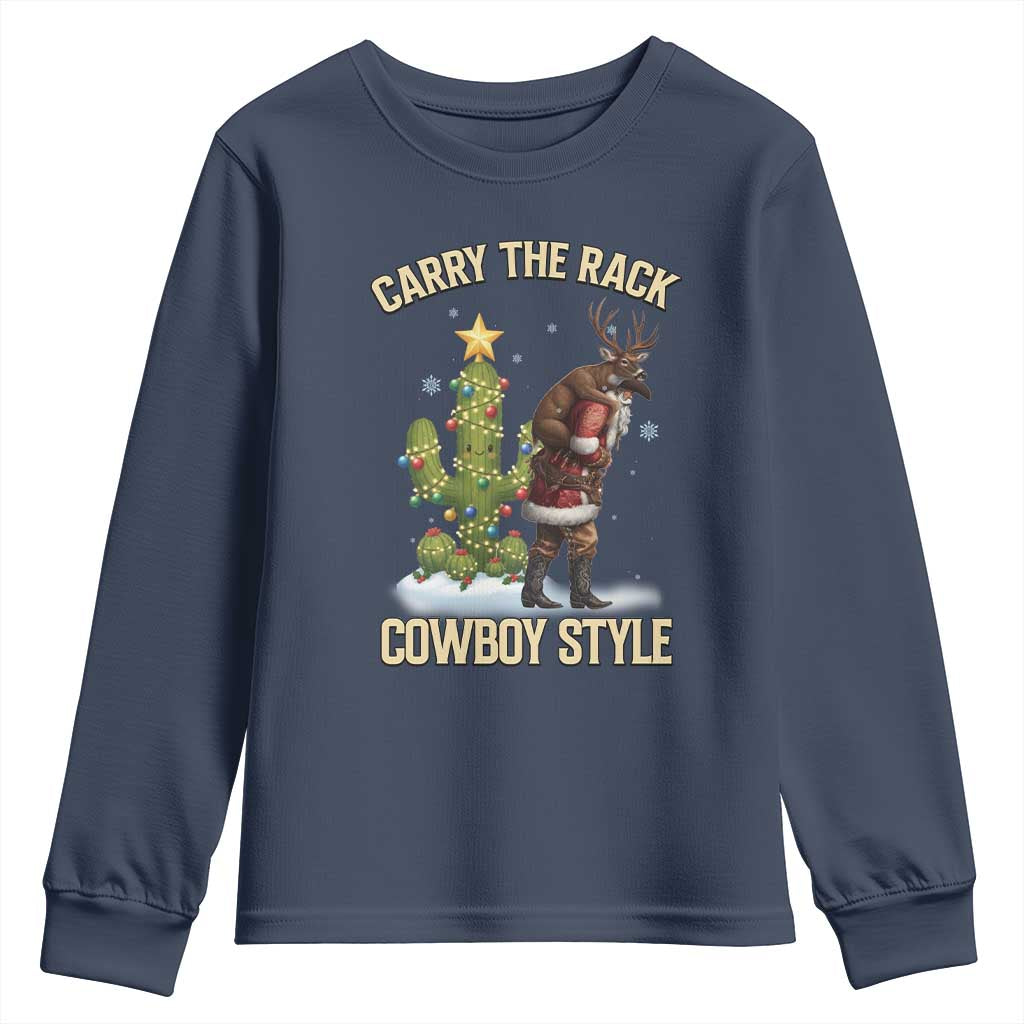 Funny Santa Hunting Youth Sweatshirt Carry The Rack Cowboy Style - Wonder Print Shop