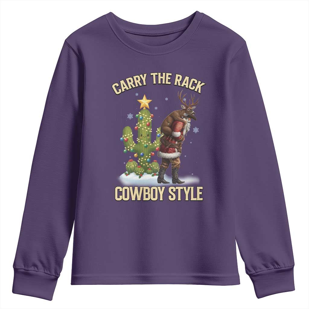 Funny Santa Hunting Youth Sweatshirt Carry The Rack Cowboy Style - Wonder Print Shop