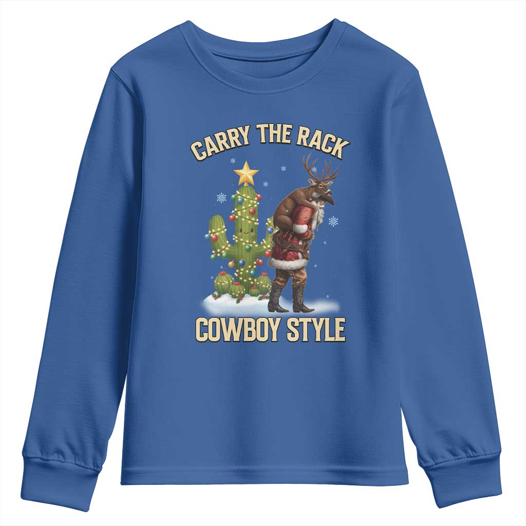 Funny Santa Hunting Youth Sweatshirt Carry The Rack Cowboy Style - Wonder Print Shop