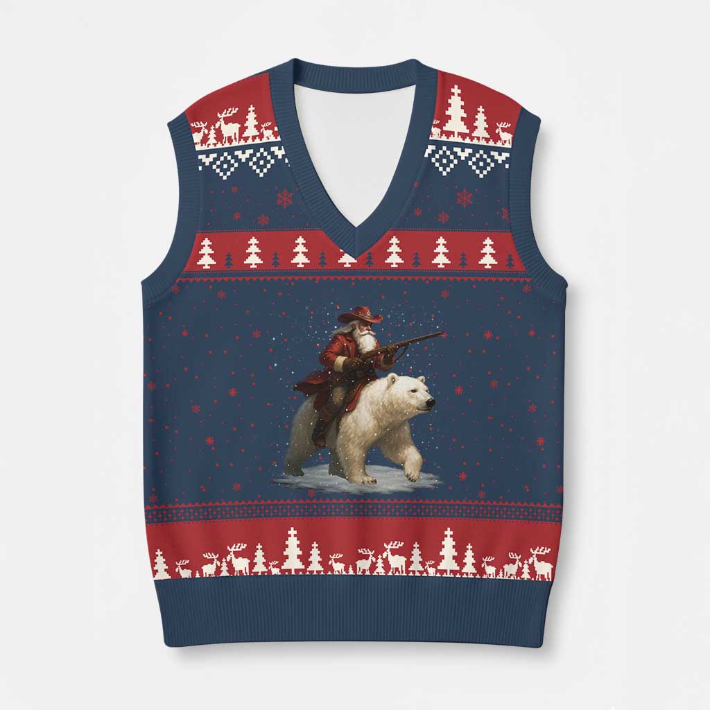 Funny Santa Gun Xmas V-Neck Knit Sweater Vest - Wonder Print Shop