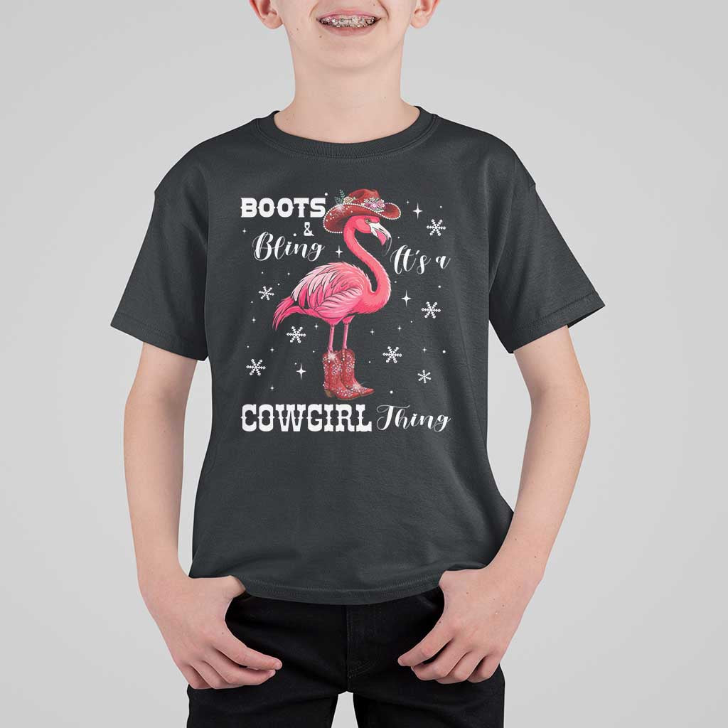 Cowboy Flamingo T Shirt For Kid Boots And Bling It Is A Cowgirl Thing - Wonder Print Shop
