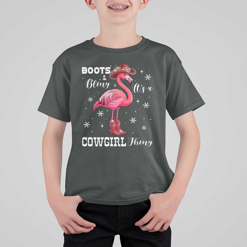 Cowboy Flamingo T Shirt For Kid Boots And Bling It Is A Cowgirl Thing - Wonder Print Shop