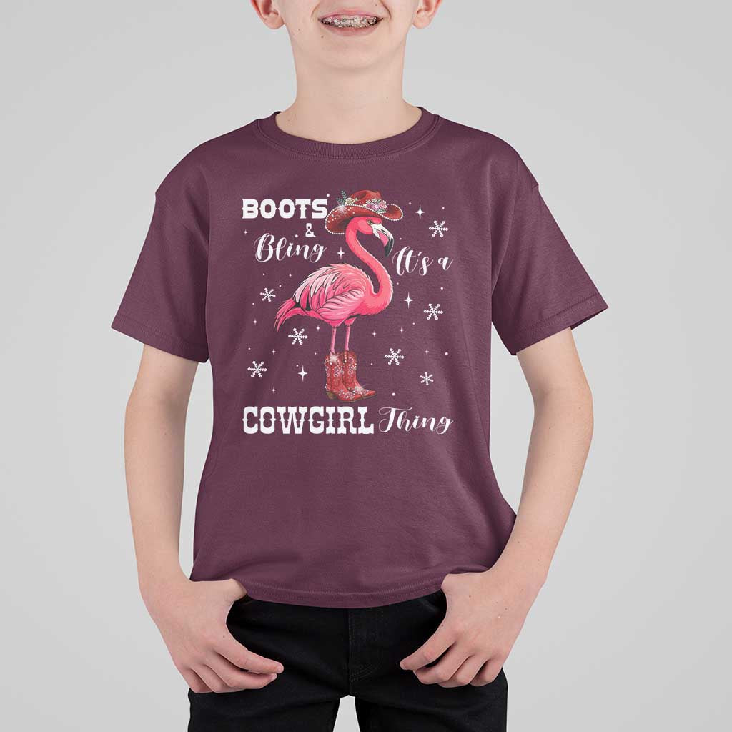 Cowboy Flamingo T Shirt For Kid Boots And Bling It Is A Cowgirl Thing - Wonder Print Shop