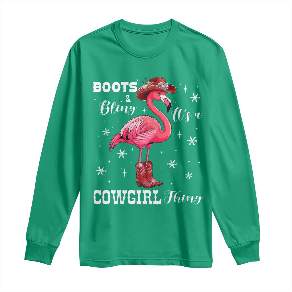 Cowboy Flamingo Long Sleeve Shirt Boots And Bling It Is A Cowgirl Thing - Wonder Print Shop