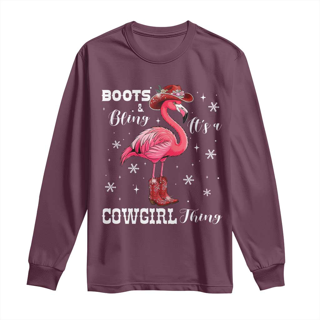 Cowboy Flamingo Long Sleeve Shirt Boots And Bling It Is A Cowgirl Thing - Wonder Print Shop