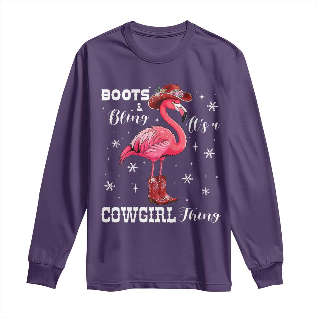 Cowboy Flamingo Long Sleeve Shirt Boots And Bling It Is A Cowgirl Thing - Wonder Print Shop