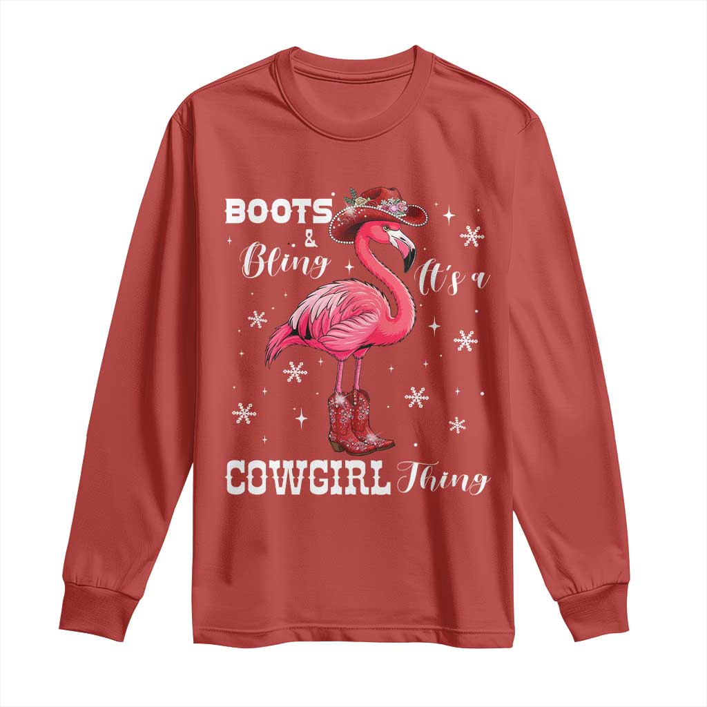 Cowboy Flamingo Long Sleeve Shirt Boots And Bling It Is A Cowgirl Thing - Wonder Print Shop