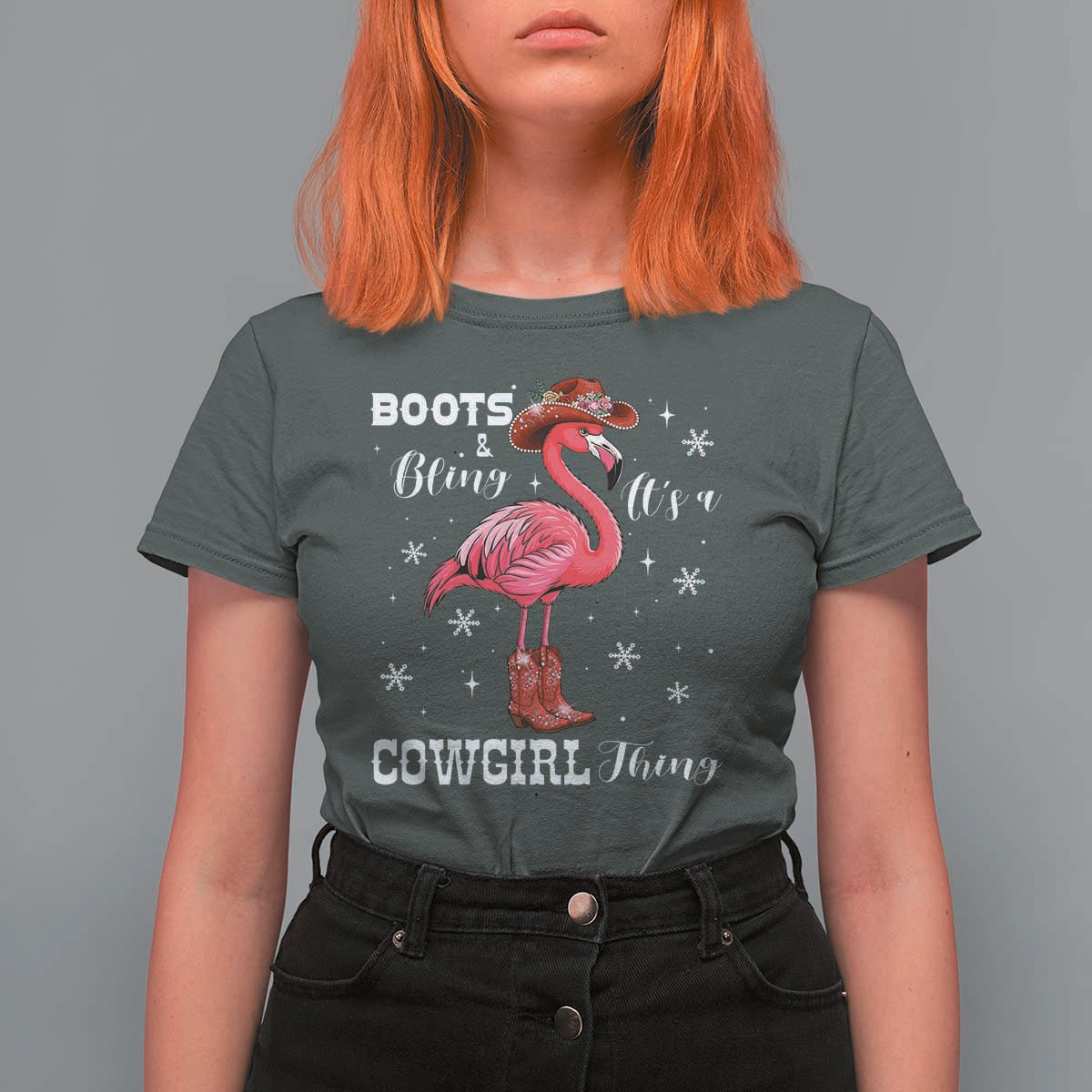 Cowboy Flamingo T Shirt For Women Boots And Bling It Is A Cowgirl Thing - Wonder Print Shop