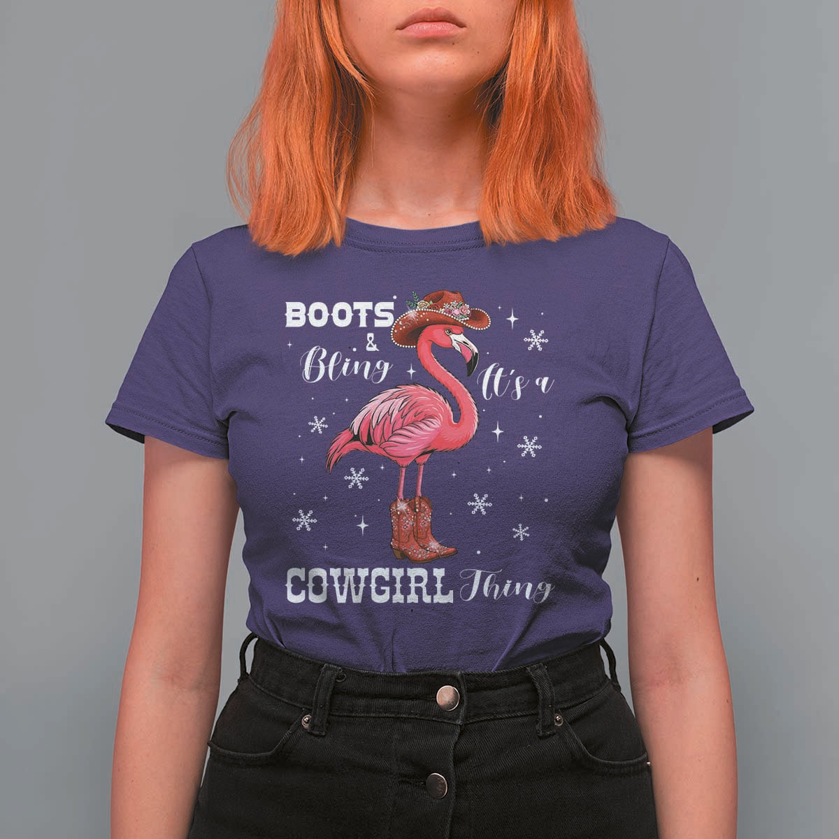 Cowboy Flamingo T Shirt For Women Boots And Bling It Is A Cowgirl Thing - Wonder Print Shop