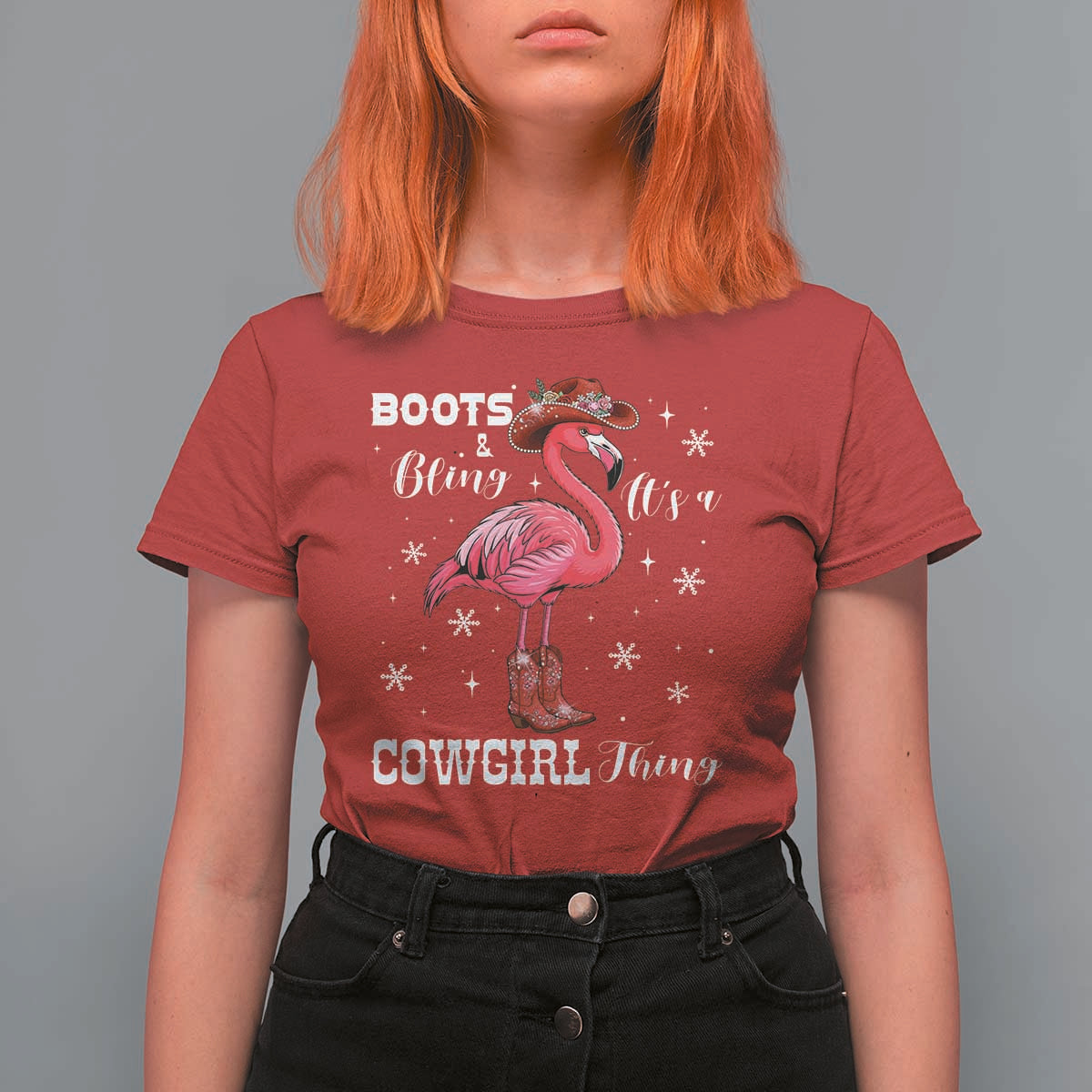 Cowboy Flamingo T Shirt For Women Boots And Bling It Is A Cowgirl Thing - Wonder Print Shop