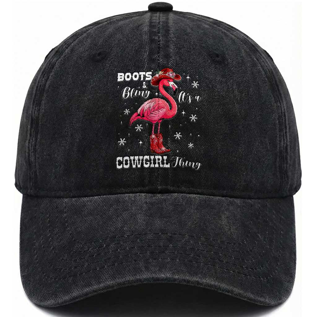 Cowboy Flamingo Washed Cotton Baseball Cap Boots And Bling It Is A Cowgirl Thing