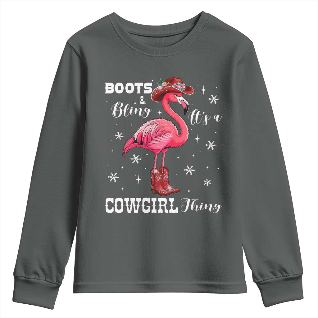 Cowboy Flamingo Youth Sweatshirt Boots And Bling It Is A Cowgirl Thing - Wonder Print Shop
