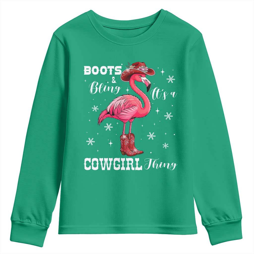 Cowboy Flamingo Youth Sweatshirt Boots And Bling It Is A Cowgirl Thing - Wonder Print Shop