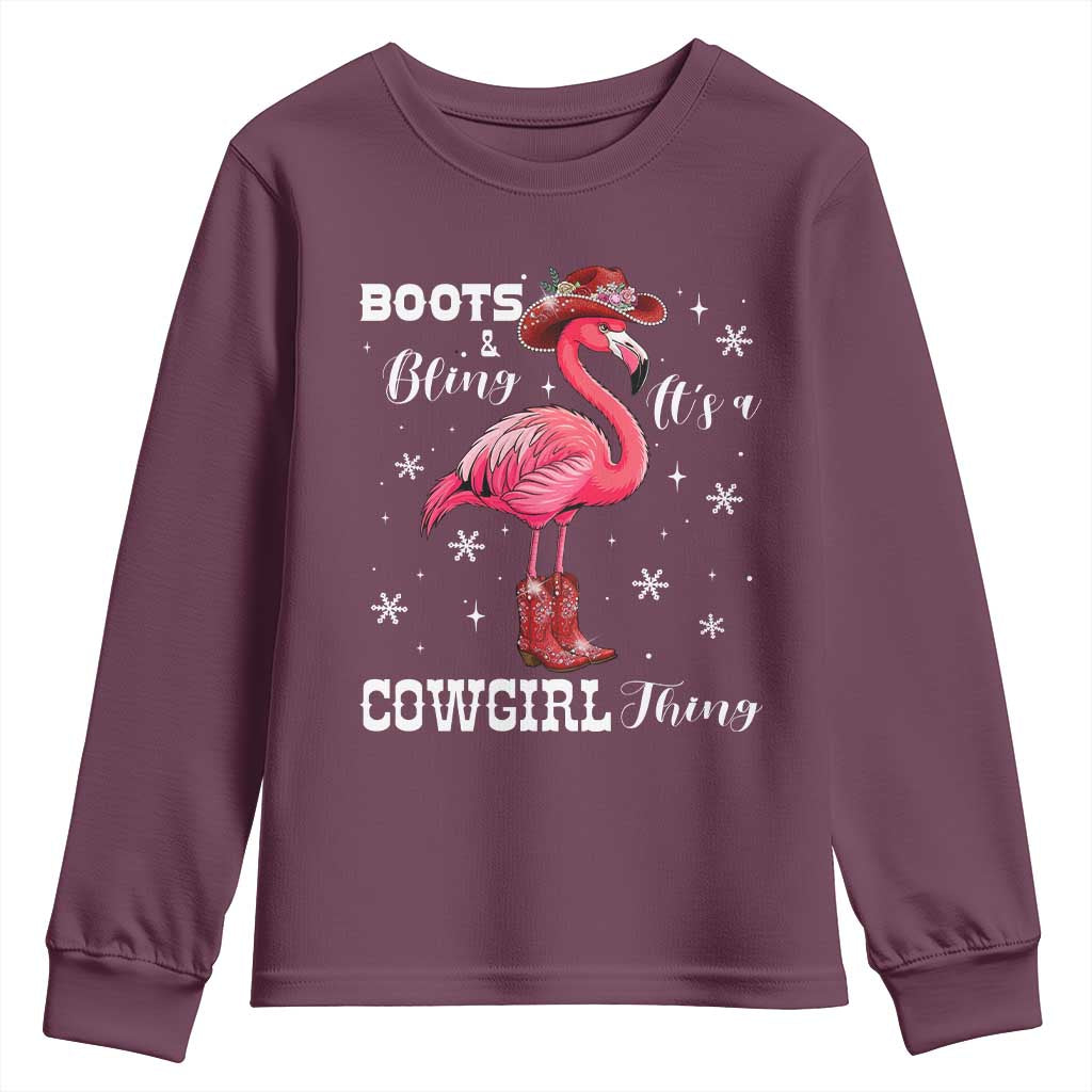 Cowboy Flamingo Youth Sweatshirt Boots And Bling It Is A Cowgirl Thing - Wonder Print Shop
