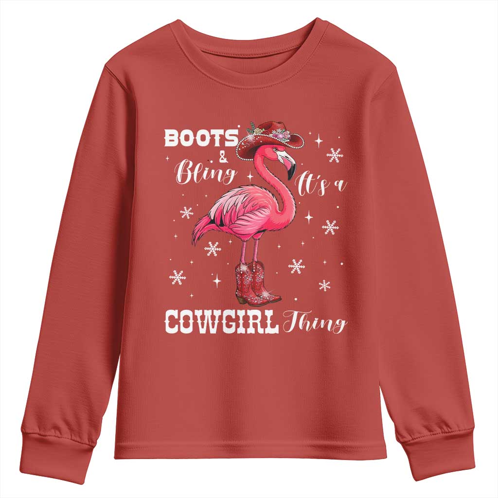 Cowboy Flamingo Youth Sweatshirt Boots And Bling It Is A Cowgirl Thing - Wonder Print Shop