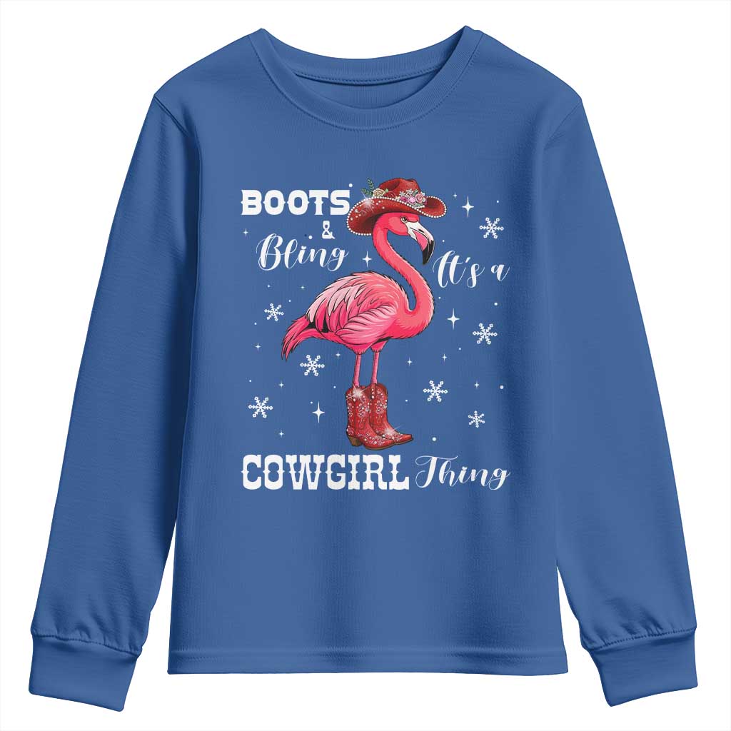 Cowboy Flamingo Youth Sweatshirt Boots And Bling It Is A Cowgirl Thing - Wonder Print Shop