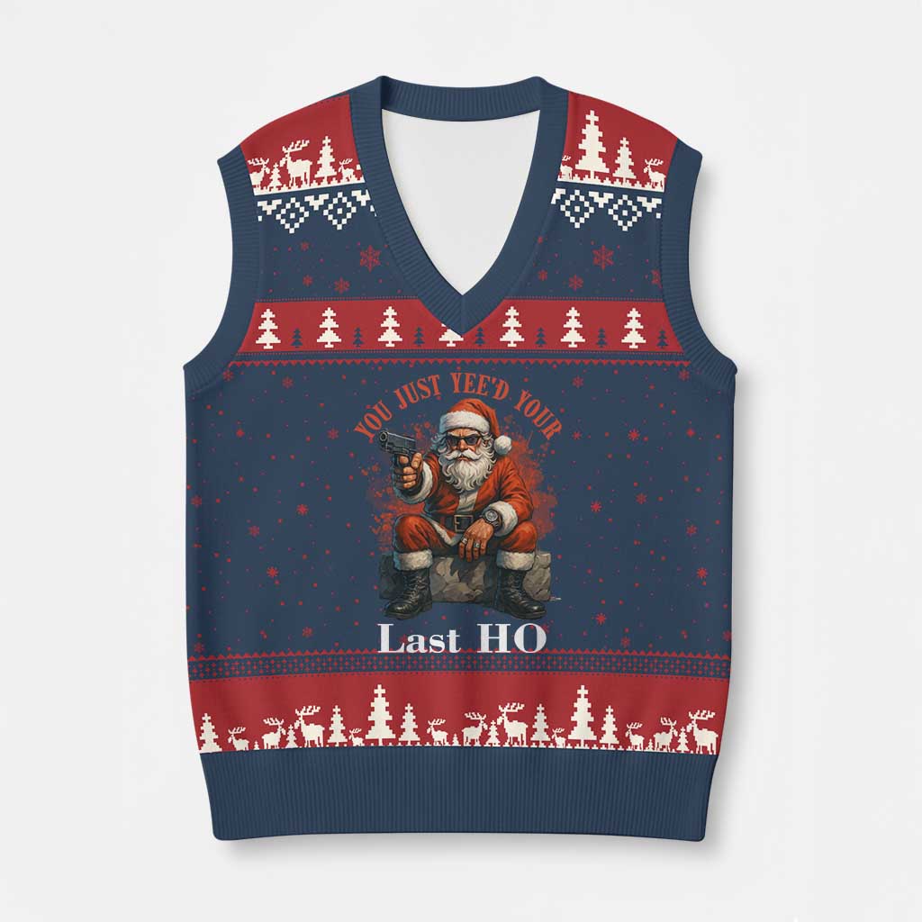 Funny Santa Gun Xmas V-Neck Knit Sweater Vest You Just Yeed Your Last Ho - Wonder Print Shop