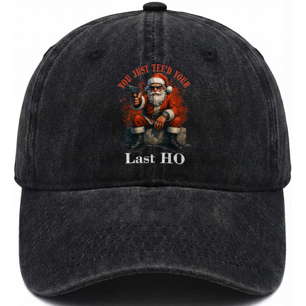 Funny Santa Gun Christmas Washed Cotton Baseball Cap You Just Yeed Your Last Ho
