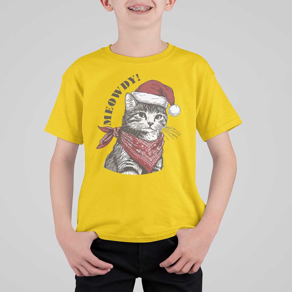 Cowboy Cat Christmas T Shirt For Kid Meowdy Western Rodeo - Wonder Print Shop