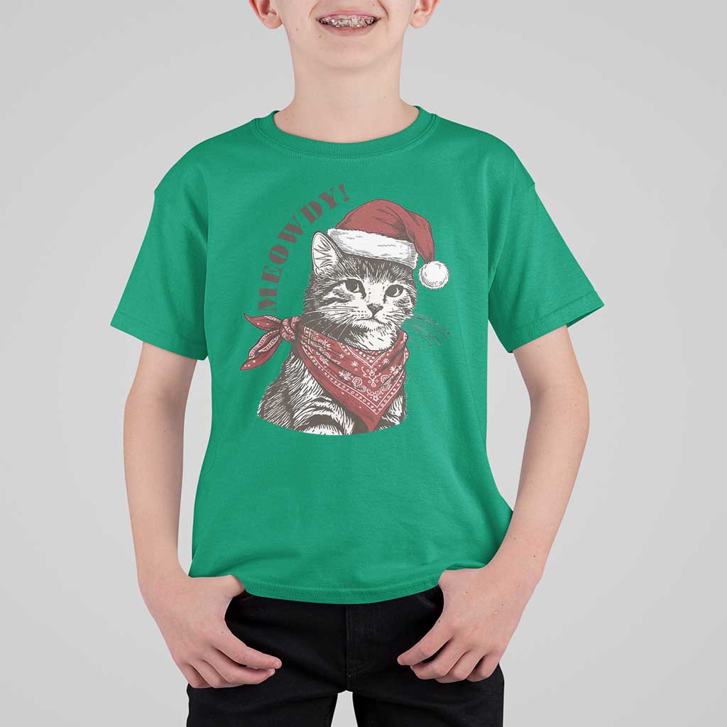 Cowboy Cat Christmas T Shirt For Kid Meowdy Western Rodeo - Wonder Print Shop