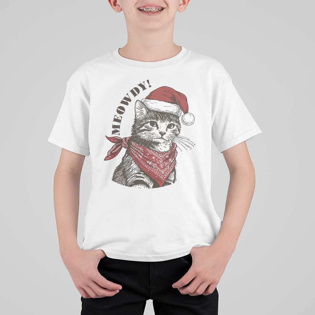 Cowboy Cat Christmas T Shirt For Kid Meowdy Western Rodeo - Wonder Print Shop