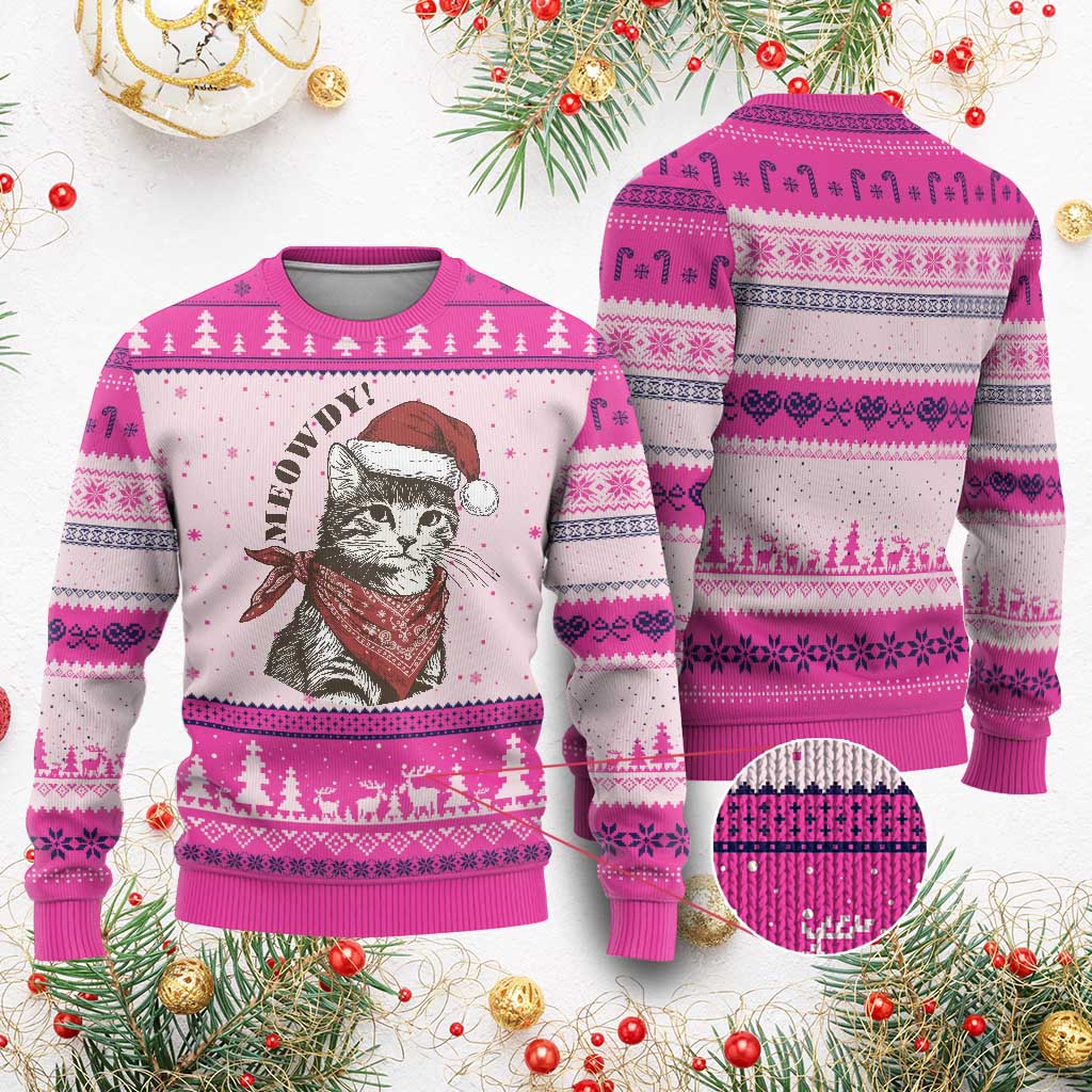 Cowboy Cat Xmas Ugly Christmas Sweater Meowdy Western Rodeo - Wonder Print Shop